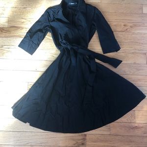 Rockabilly Full Skirt Collared Black Dress